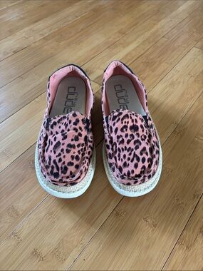 Hey Dude Lena Pink and Black Leopard Print Slip Ons